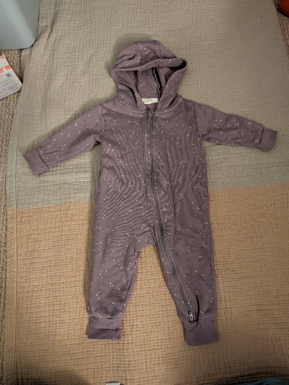 Colored Organics Kendi Greer Fleece purple zip romper, 6-12M